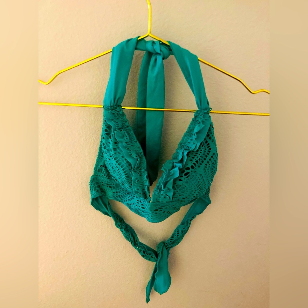 Becca Green Blue Lace Eyelet Swim Top